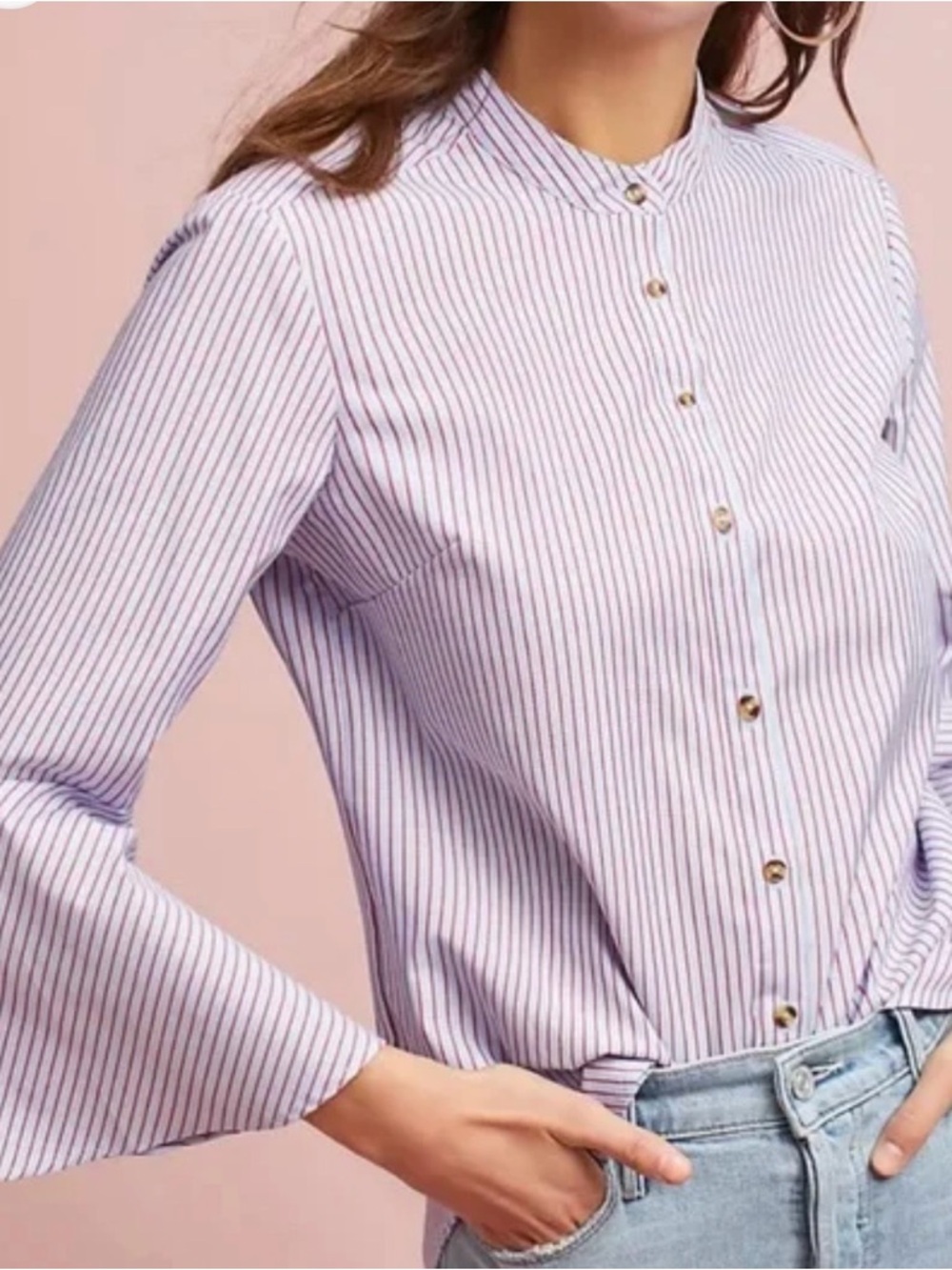 Maeve Anthropologie top. Blue and red striped Button-Front Shirt size 14